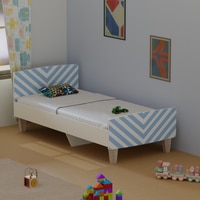 Minimalist Kids Single Bed in White and Light Blue Stripes