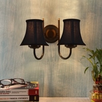 Devansh Dual Black Metal  Wallmounted Lamp With Cotton Black Metal  Shade