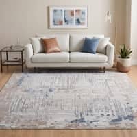 Blue Ivory Abstract Wool Silk Hand Tufted Area Rug for Living Room Bedroom 4x6