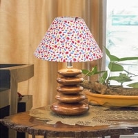Devansh Printed Cotton Table Lamp With Wood  Pebble Lamp  (10X10X15) Inches