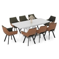 Caribu Glass 6 to 8 Seater Extendable Dining Table in White High Gloss Finish (Finish : white high gloss) with Set of 8 Casey Swivel Dining Chair in Dual Tone