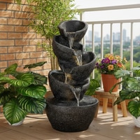 Black Fiber Glass 5 Step Stacked Pot Water Fountain