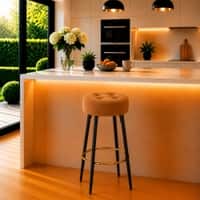 Doe Buck Tufted Counter Height Bar Stool in Brown Colour with Gold Footrest