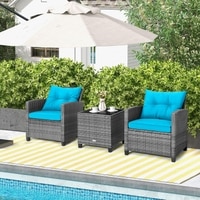 Carry Bird Wicker Patio Furniture Outdoor Balcony Chairs In Grey And Sky Blue Colour