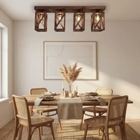 Symmetric Brown Solid Wood Ceiling Light