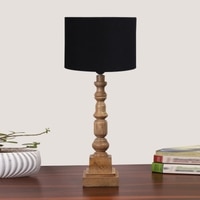 Devansh Black Cotton Table Lamp With  Wood Natural Base (7X7X21.25 Inches)-3