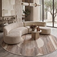 Handmade Round Wool Rug Modern Minimalist Beige 6 Feet Carpet