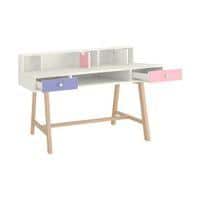 Samara Solid Wood Large 2 Level Study Desk with Drawers Shelves and Tapered Frame in English Pink Persian Lilac Colour