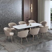 Aeris Ceramic 6 to 8 Seater Extendable Dining Table With Set of 3  Calix Dining Chair