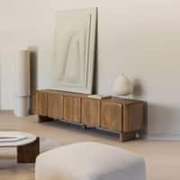 Adonis Solid Wood TV Unit with 5 Door In Provincial Teak Finish