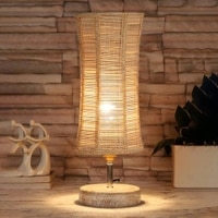 Gunner Damru Bamboo table lamp with White Brushed wood base