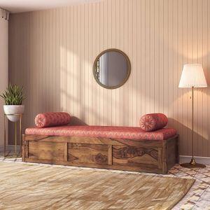 Harvey Diwan in Teak Finish with Coral Fabric Colour