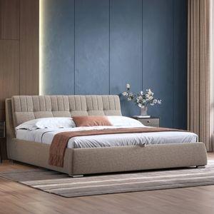 Stanhope Upholestry Hydraulic King Size Bed In Shitake Beige Premium Chenille