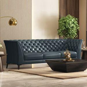 Weston 3 Seater Luxury Italian Leather Sofa In Aegean Sea