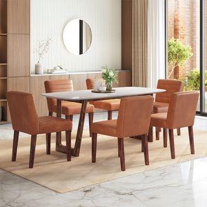 Adria Carrara White Quartz 6 Seater Dining Table In New Walnut Finish