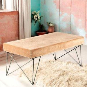 Zenith Sheesham Wood Accent 2 Seater Bench   In Melon Pink Cotton Velvet