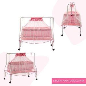 Polkamania Stainless Steel Baby Cradle with Mosquito Net Florals & Stripes