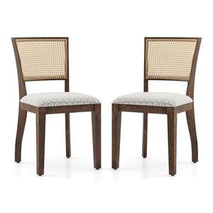 Reed Cane Chair Set Of 2 In Finish Danish Walnut And Colour Azco Grey Floral