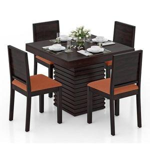 Julian 4 Seater Dining Table With Set Of 4 Oribi Upholstered Dining Chairs (Colour- Burnt Orange, Finish- Mahogany)
