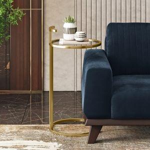 Zion Round Glass and Metal Drink Side Table in Gold finish
