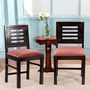 Rosslyn Sheesham Wood Set of 2 Dining Chairs in Mahogany Finish & Coral Pink Velvet Cushion Seat