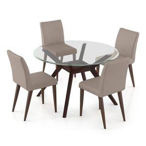 Wesley - Persica 4 Seater Dining Table Set (Colour- Beige, Finish- Dark Walnut)