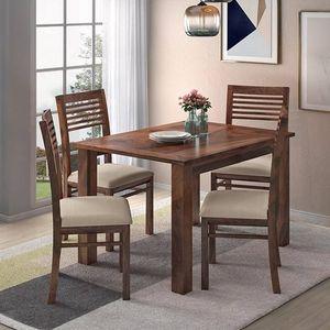Zella Solid Wood Dining Chair Set Of 2 In Teak Finish With Wheat Brown Colour Fabric