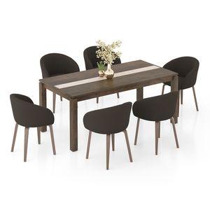 Atlas Crest Solid Wood 6 Seater Dining Table with 6 Meryl Lounge Chair