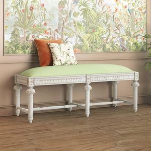 Lucine Upholstered Solid Wood Bench In White Finish With Tender Green Fabric Colour