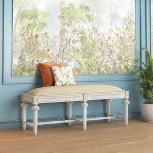 Lucine Upholstered Solid Wood Bench In White Finish With Macadamia Brown Hopsack Weave Fabric Colour