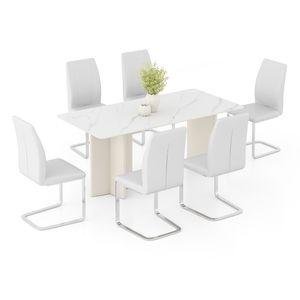 Rosen 6 Seater Ceramic Dining Table - White and Cream Finish with set of 6 Seneca chairs