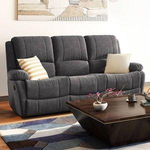 Lebowski Fabric Three Seater Manual Recliner in Smoke Fabric Colour