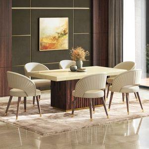Gabriele Onex 6 Seater Pedestal Dining Table in Clear Teak Finish