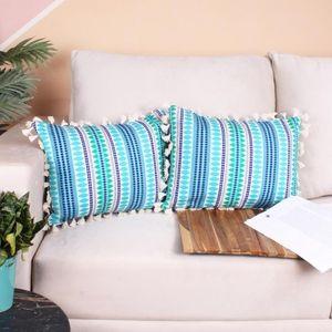 Acrylic Striped Cushion Cover with Lace Set of 2 (12 X 18 Inches)