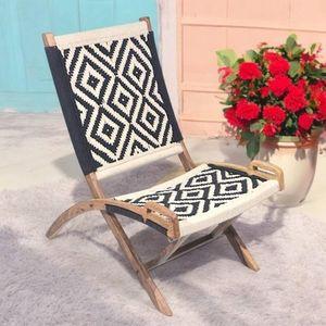 Natwest Sheesham Wood Relaxing Maachi Chair in Black & White Canning