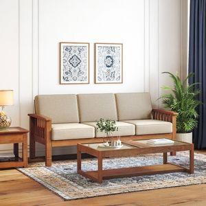 Raynor 3 Seater Wooden Sofa (Macadamia Brown)