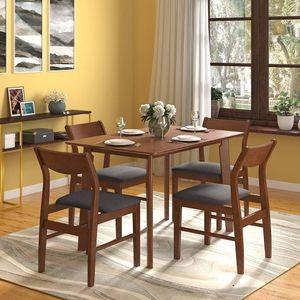 Augusta Solid Wood Dining Chair Set Of 2 In Dark Walnut Finish With Grey Fabric Colour