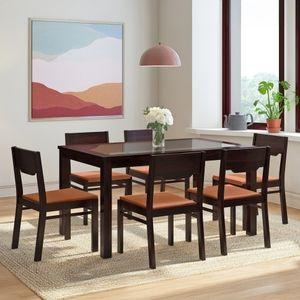 Floyd 6 Seater Solid Wood Dining Table With Glass In Mahogany Finish