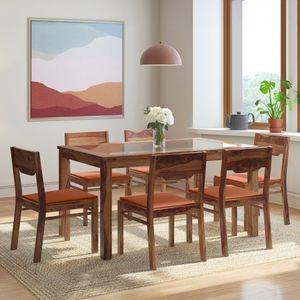 Floyd 6 Seater Solid Wood Dining Table With Glass In Teak Finish