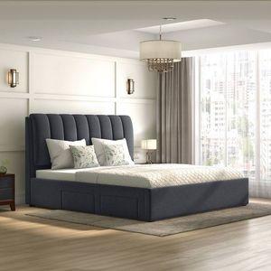 Faroe Engineered Wood King Size Drawer Storage Upholstered Bed In Grey Colour
