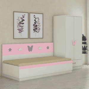 Renata Engineered Wood Box Storage Bed in Pink Colour