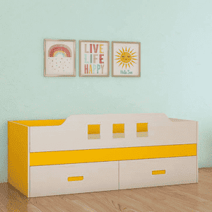 Calypso Engineered Wood Drawer Storage Bed in Yellow Colour