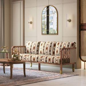 Taran 3 Seater Wooden Sofa in Sunset Ikat Stripes Colour