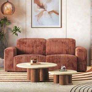 Gretta 3 Seater Fabric Sofa With Adjustable Headrest In Deep Russet