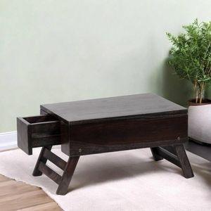 Ohio Sheesham Wood Foldable Laptop Table with Side Drawer in Mahogany Finish