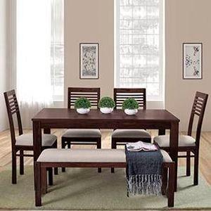 Oribi Dining Bench In Mahogany Finish With Wheat Brown Fabric