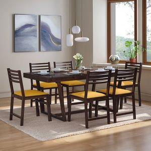 Caprica Solid Wood Dining Chair Set Of 2 In Mango Walnut Finish With Yellow Fabric Colour