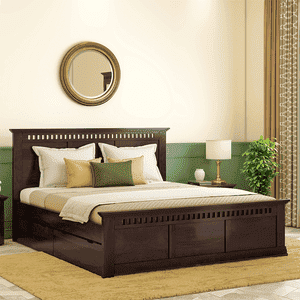 Fidora Solid Wood King Size Drawer Storage Bed In Mahogany Finish