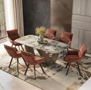 Bren Swivel Dining Chair In Auburn Fabric