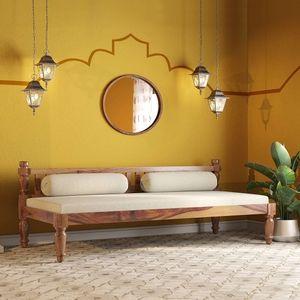 Emma Diwan in Teak Finish with Macadamia Brown Fabric Colour